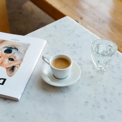 Lino Espresso Cup & Saucer - White (3oz/89ml) 2 Lino Espresso Cup & Saucer - White (3oz/89ml) - Image 2